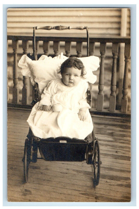 1912 Baby Stroller Carraigge Rattle Buffalo New York NY RPPC Photo Postcard