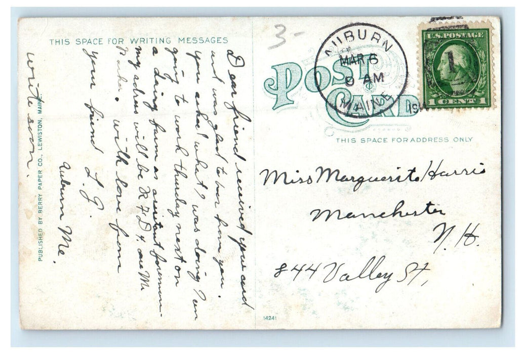 1911 Androscoggin from Switzerland Road, Lewiston ME Auburn ME Postcard