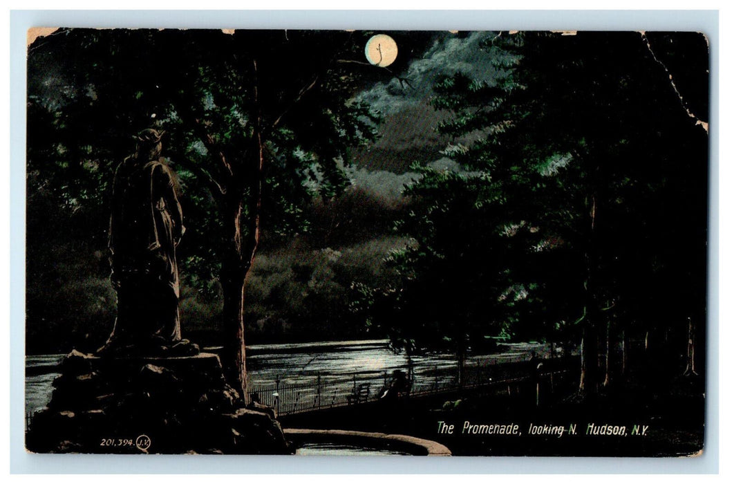 1909 The Promenade Looking North at Moonlight Hudson New York NY Postcard