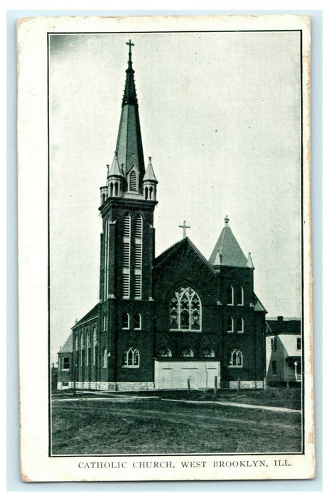 Catholic Church West Brooklyn Illinois 1908 Posted 1c Stamp Antique Postcard