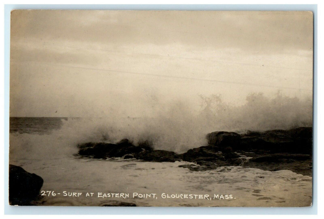 c1910's Surf At Eastern Point Gloucester Massachusetts MA RPPC Photo Postcard