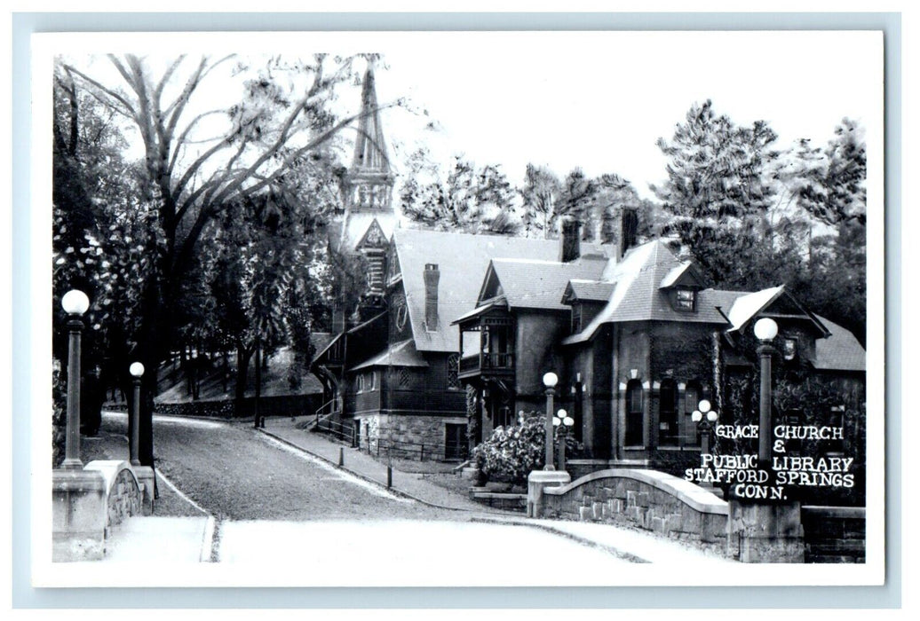 c1950's Grace Church Public Library Stafford Springs CT RPPC Photo Postcard