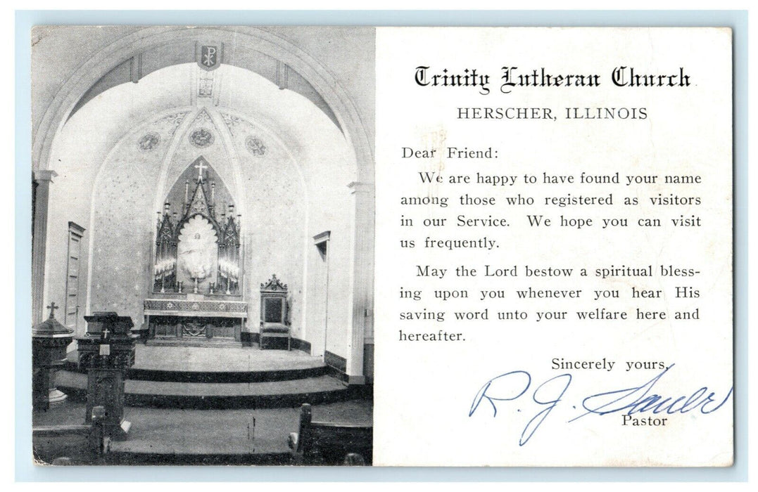 Trinity Lutheran Church Herscher Illinois 1957 Kankakee Signed Pastor Postcard