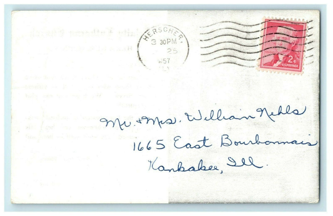 Trinity Lutheran Church Herscher Illinois 1957 Kankakee Signed Pastor Postcard