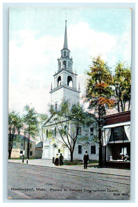 Newburyport Massachusetts Pleasant St. Unitarian Congregational Church Postcard
