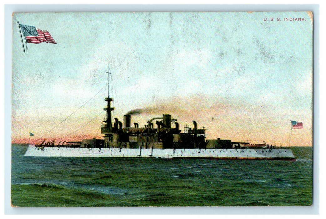c1910 U.S Battleship Ship American Navy Indiana IN Unposted Antique Postcard