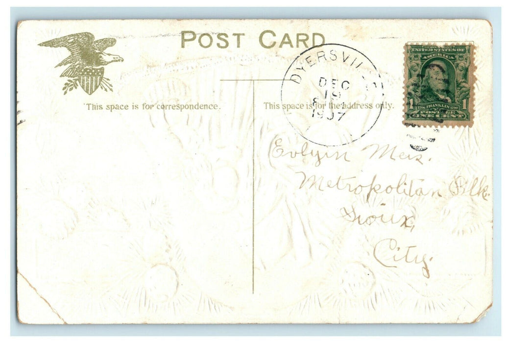 1907 Christmas Brown Robe Santa Child Dog Dyersville Iowa Sioux Antique Postcard