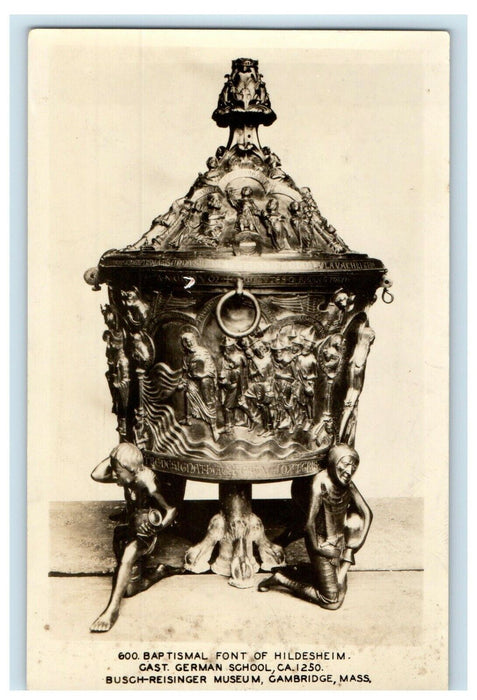 c1910 Baptismal Font Hildesheim Busch-Reisinger Gambridge MA RPPC Photo Postcard