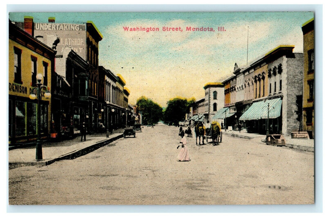 Washington St. - Mendota Illinois c1910 Unused Antique Postcard