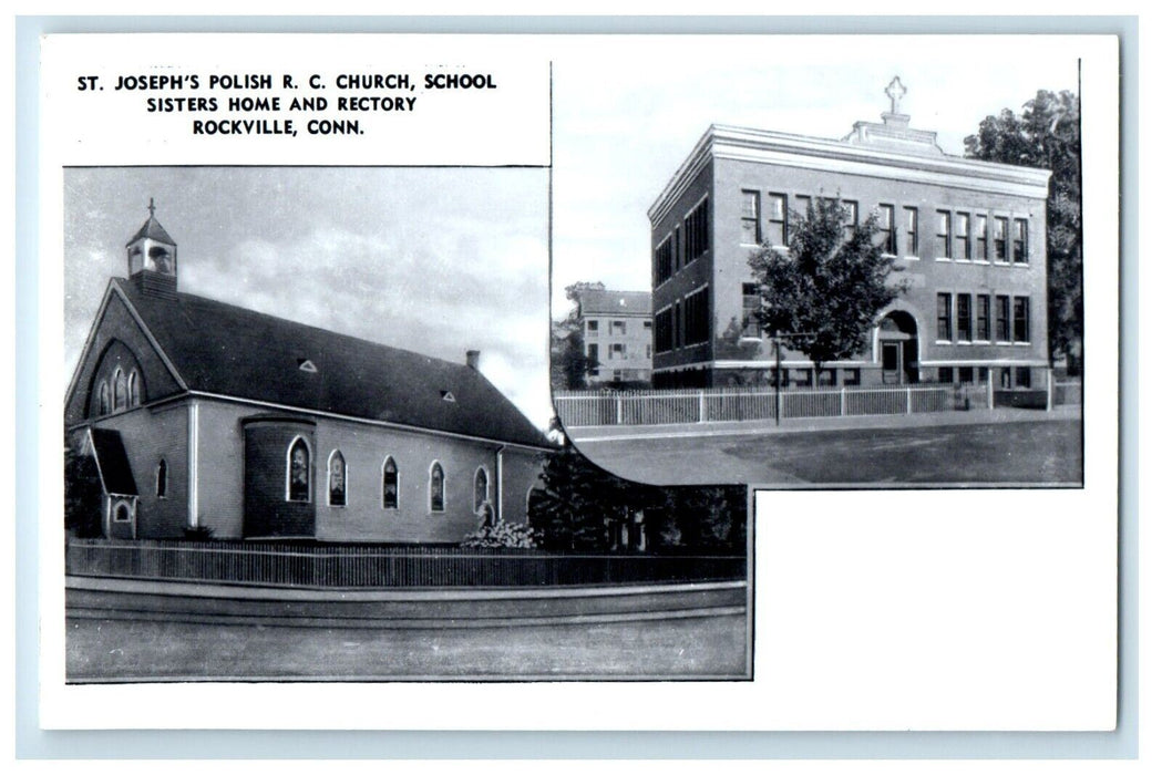 c1950's St. Joseph's Polish R.C. Church School Rockville CT RPPC Photo Postcard