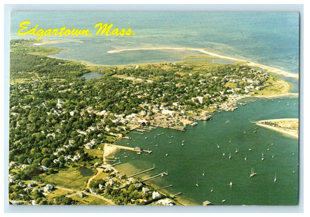 c1960s Aerial View of Edgartown and its Harbor, Massachusetts MA Postcard