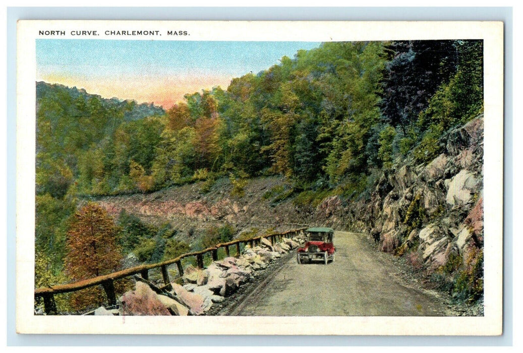 c1930's North Curve Car Mohawk Trail Charlemont Massachusetts MA Postcard
