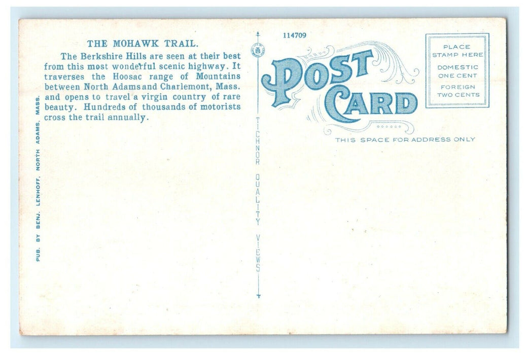 c1930's North Curve Car Mohawk Trail Charlemont Massachusetts MA Postcard
