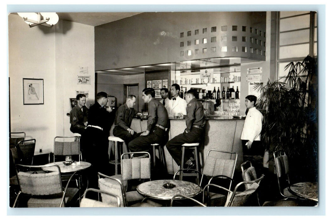 US Servicemen Gohra Hotel Bar Hakone Japan c1940's RPPC Photo WW2 Postcard