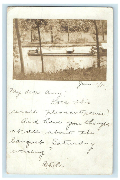 1910 Ship Barge Lake Boston Massachusetts MA RPPC Photo Posted Antique Postcard