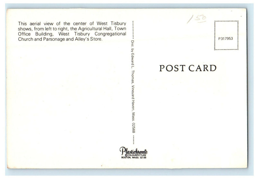 c1960s Aerial View of West Tisbury Buildings, Massachusetts MA Postcard