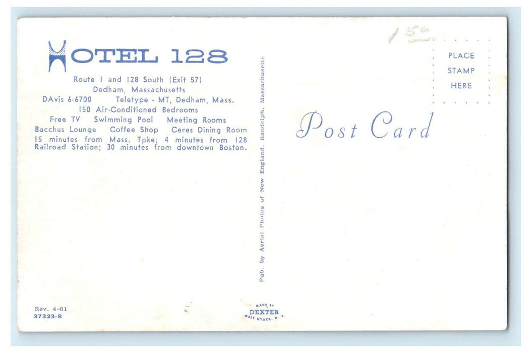 c1950s Hotel 128 Dedham, Massachusetts MA Unposted Vintage Postcard