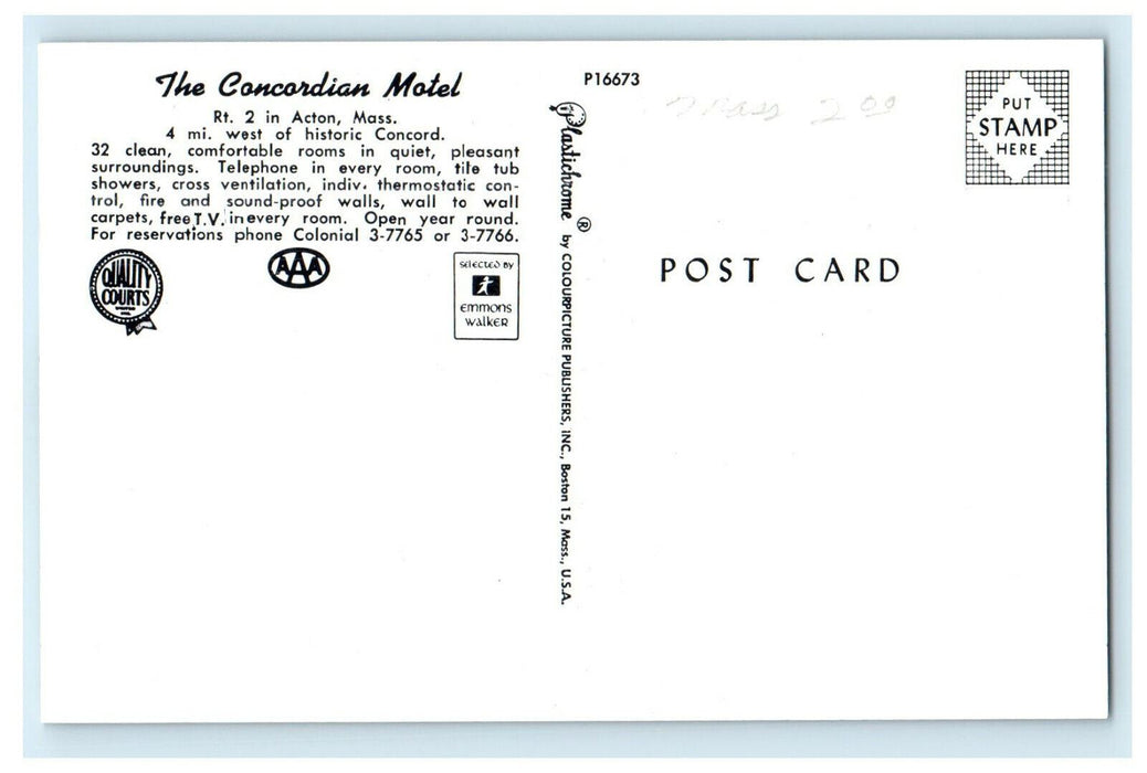c1950s The Concordian Motel Acton Massachusetts ME Unposted Postcard