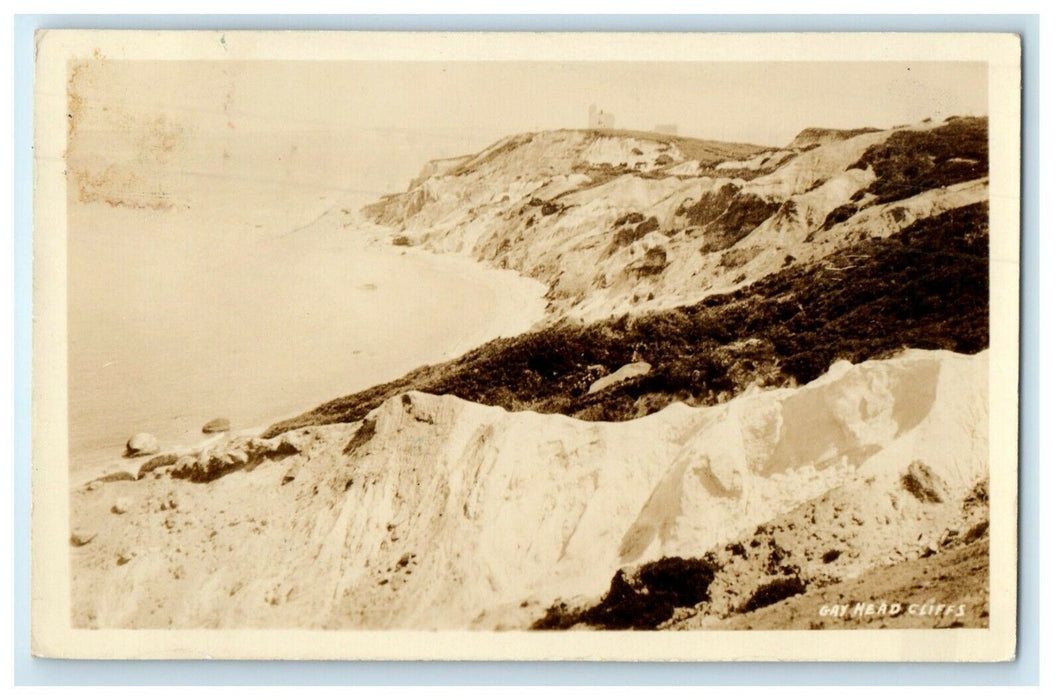 1934 View Of Gay Head Cliffs Edgartown Massachusetts MA RPPC Photo Postcard