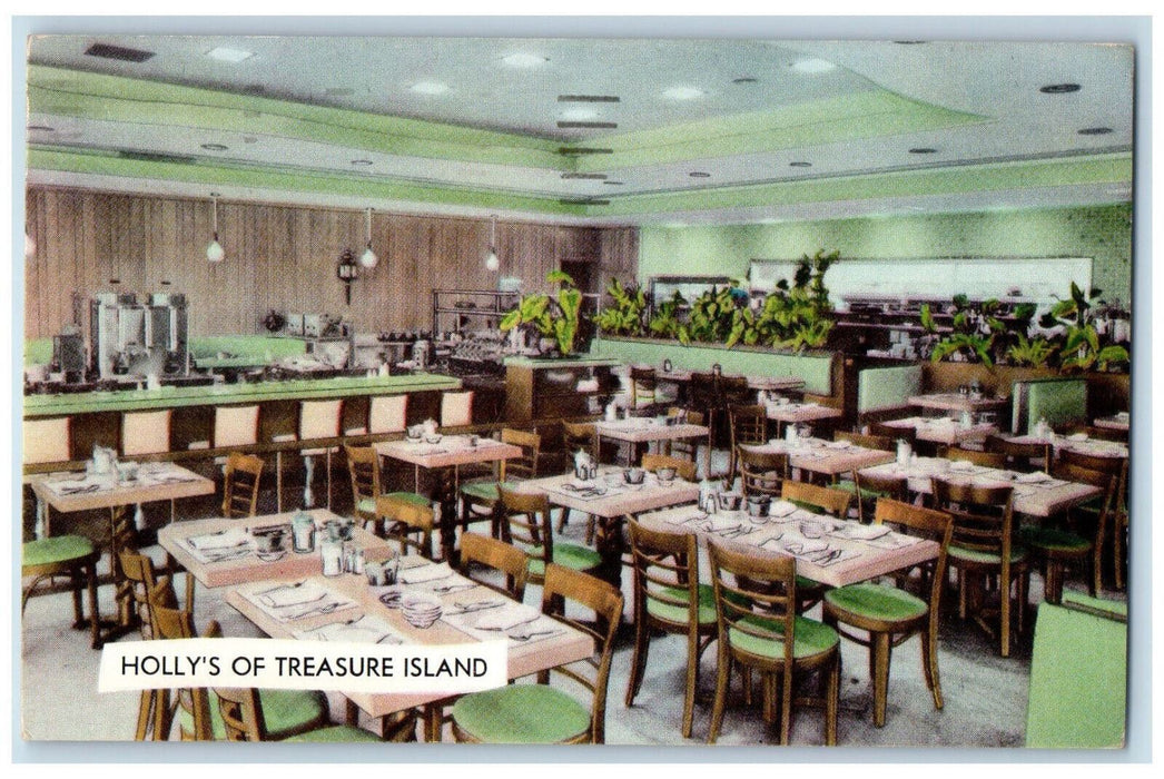 1958 Holly's Of Treasure Island Restaurant & Bake Shop St Petersburg FL Postcard