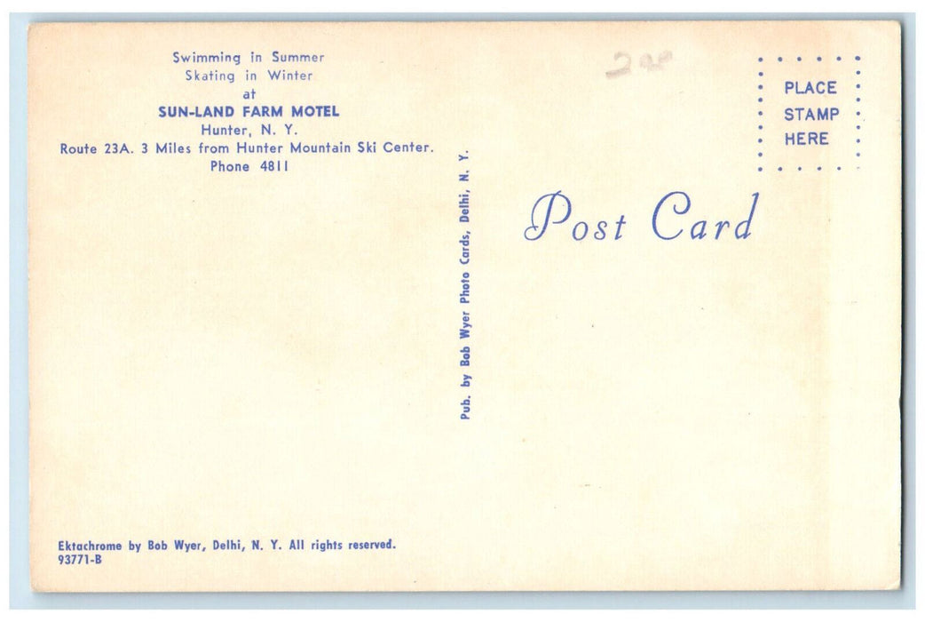 c1950s Swimming & Skating Sun-Land Farm Motel Hunter New York NY Postcard