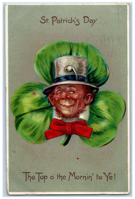 1908 St. Patrick's Day Old Man Head Bow Tie Shamrock Tuck's Leprechaun Postcard