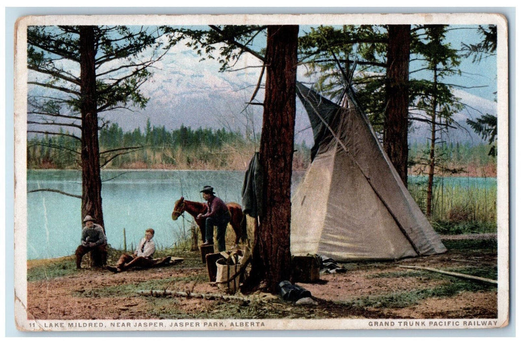 c1940s Horse Tent Lake Mildred Near Jasper, Jasper Park, Alberta Canada Postcard