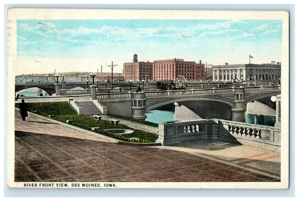 1928 River Front View Des Moines Iowa IA Posted Vintage Postcard