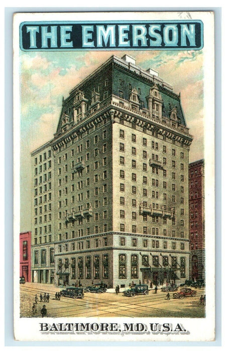 1930 The Emerson Building Street View Cars Baltimore Maryland MD Postcard