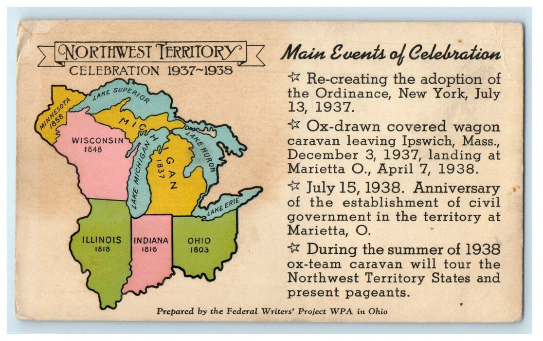 Northwest Territory Main Event Celebration Map Commission Of Ohio OH Postcard