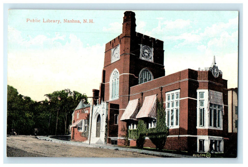 c1905s The Public Library Building, Nashua New Hampshire Antique Postcard