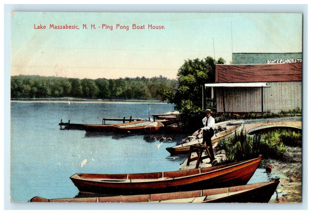 c1930s Ping Pong Boat House, Lake Massabesic New Hampshire NH Postcard