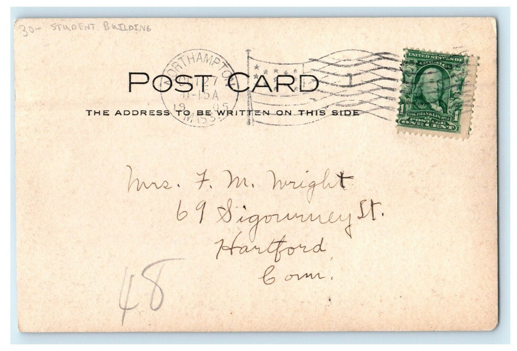 1905 Student Building Northampton Massachusetts MA RPPC Photo Antique Postcard