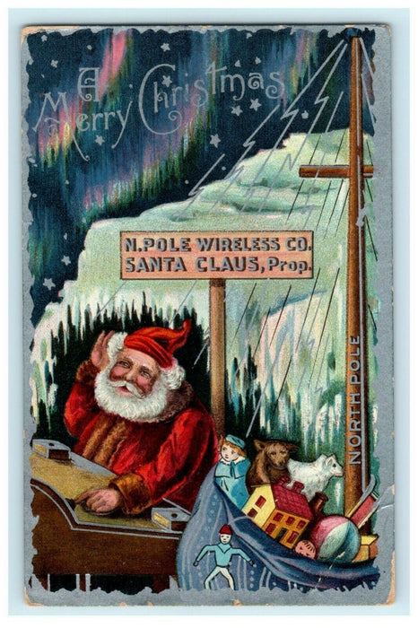 Christmas Santa North Pole Wireless Kearneysville West Virginia 1910 Postcard