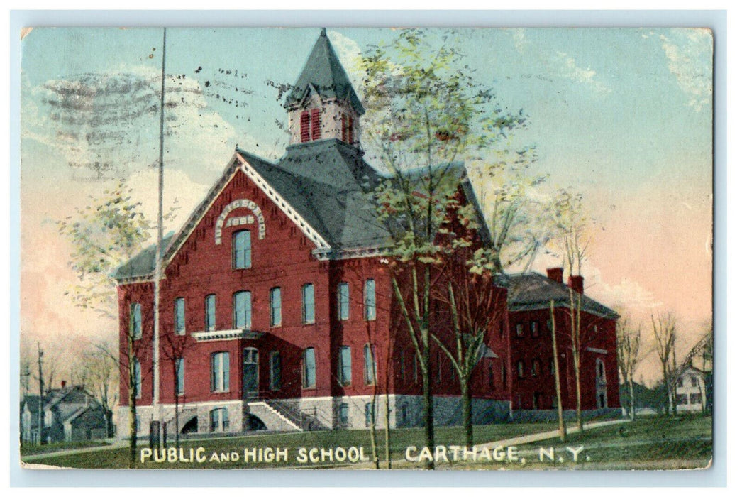 1915 Public and High School, Carthage New York NY Posted Antique Postcard