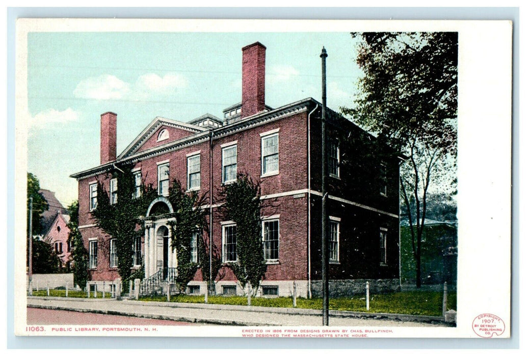 c1910's Public Library Street View Portsmouth New Hampshire NH Antique Postcard