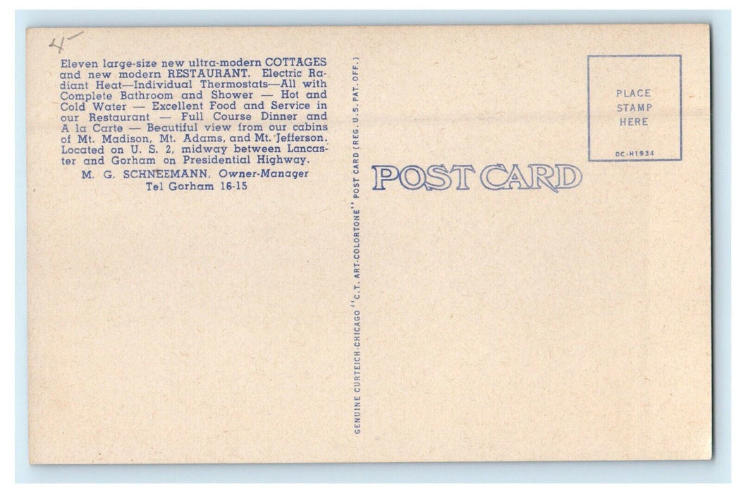 MT. Jefferson Tourist Court Restaurant Randolph New Hampshire NH Postcard