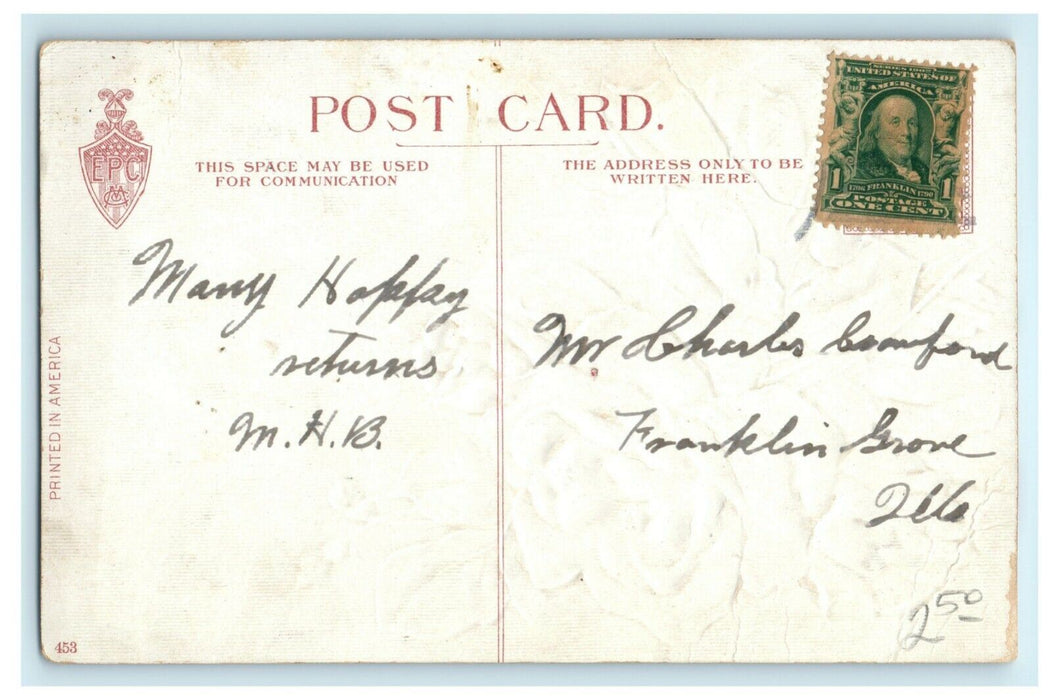 Greetings From Nachusa Illinois Glitter Flowers Embossed c1910 Antique Postcard