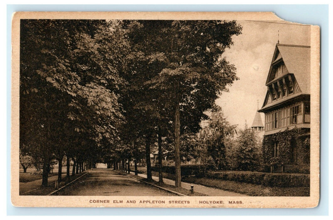 Corner Elm Appleton Streets Holyoke Massachusetts 1935 Antique Postcard