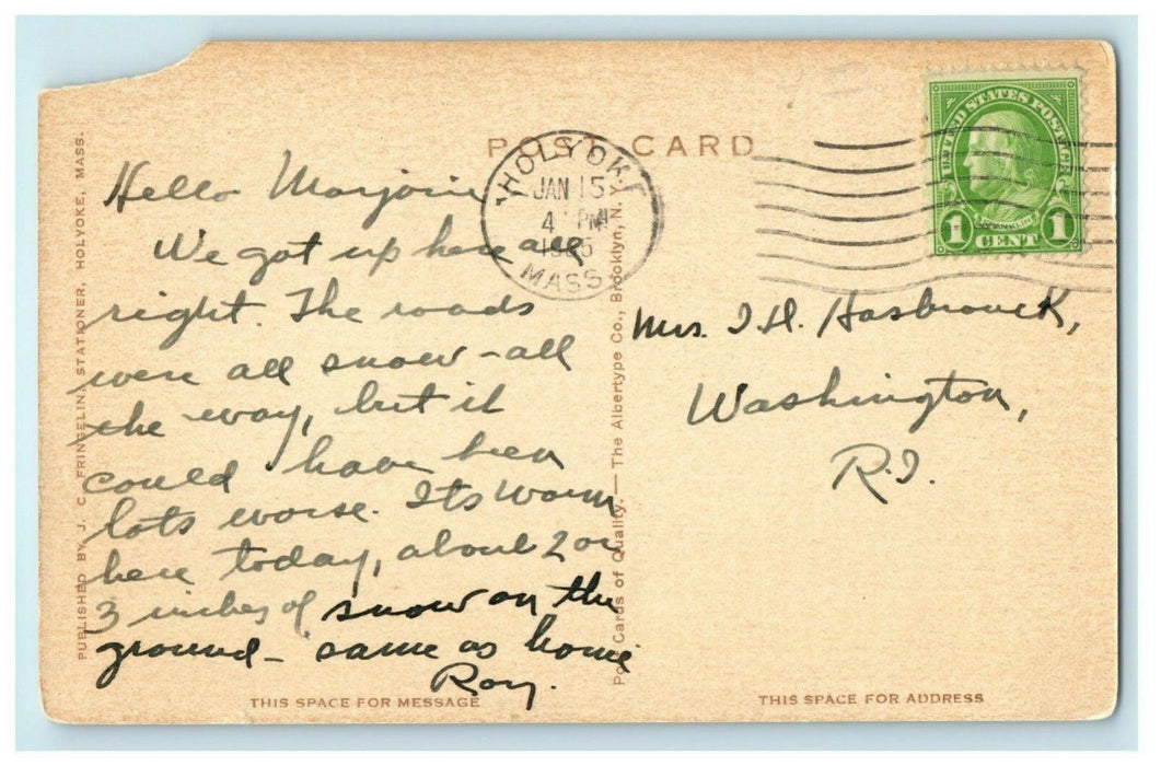 Corner Elm Appleton Streets Holyoke Massachusetts 1935 Antique Postcard