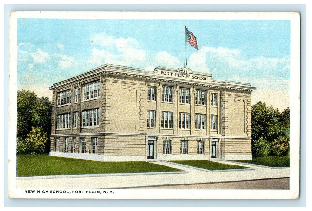 1918 New High School Building Fort Plain New York NY Antique Postcard