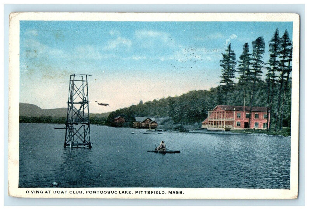 c1919 Diving at Boat Club, Pontoosuc Lake, Pittsfield, Massachusetts MA Postcard