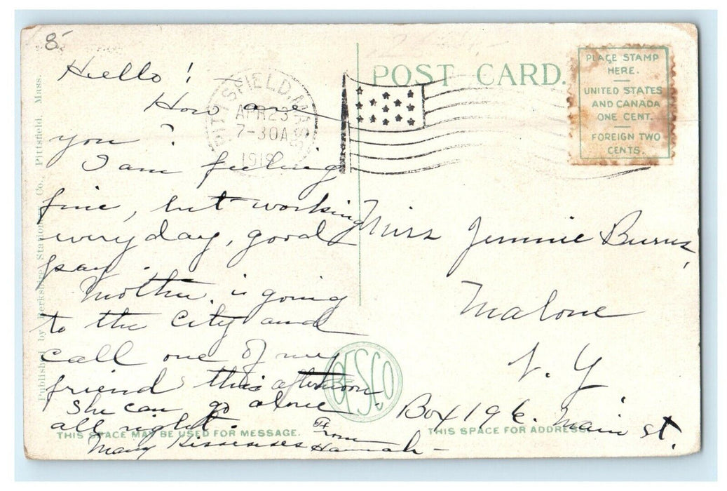 c1919 Diving at Boat Club, Pontoosuc Lake, Pittsfield, Massachusetts MA Postcard