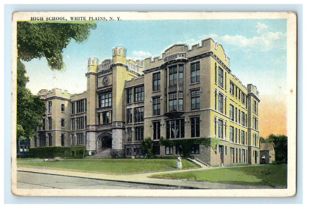 c1920's High School Building Street Scene White Plains New York NY Postcard