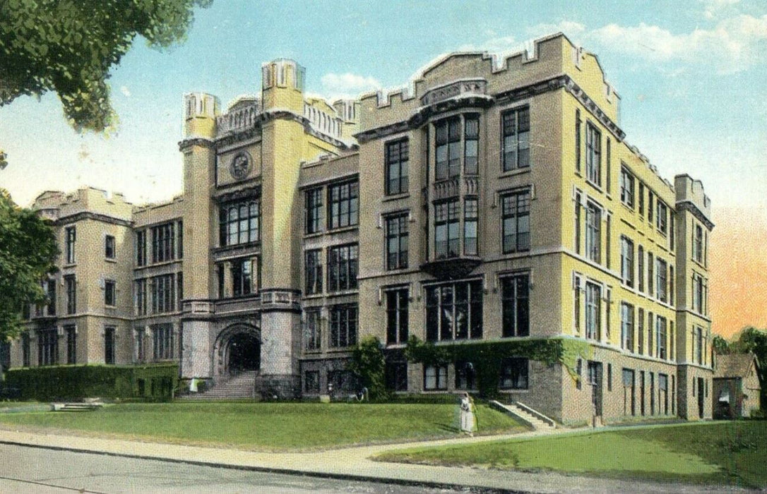 c1920's High School Building Street Scene White Plains New York NY Postcard