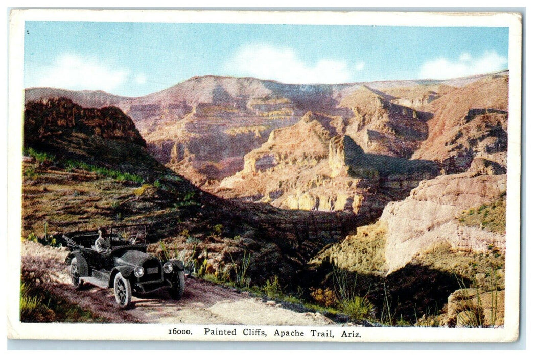 c1910's Painted Cliffs Apache Trail Arizona AZ, Man In Automobile Car Postcard