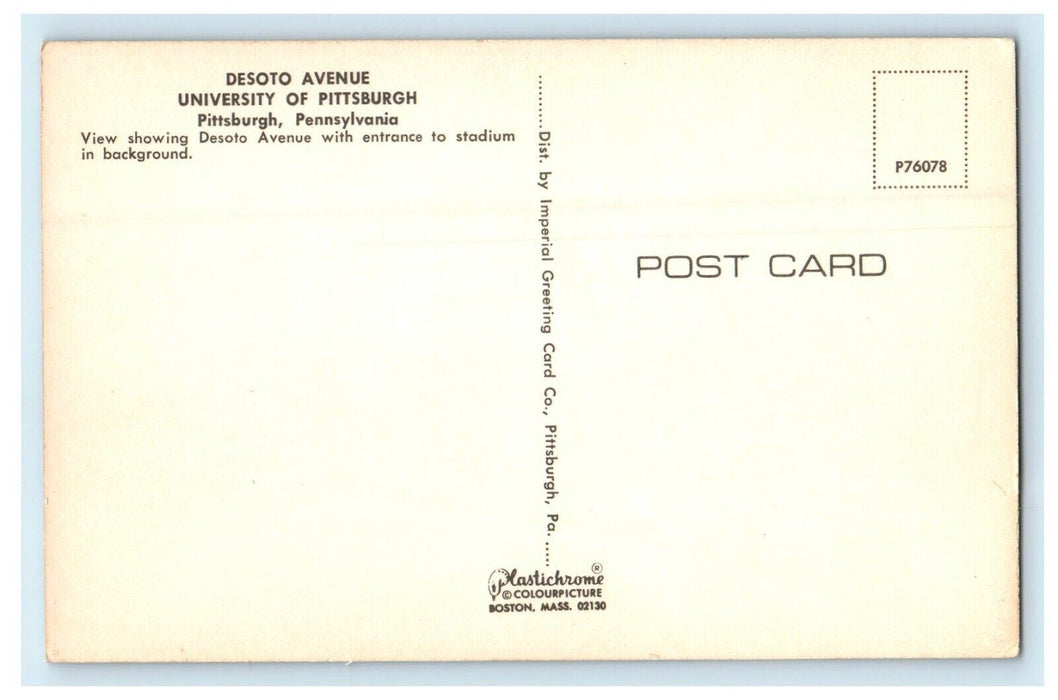 c1960's Desoto Avenue University Of Pittsburgh Pennsylvania PA Vintage Postcard