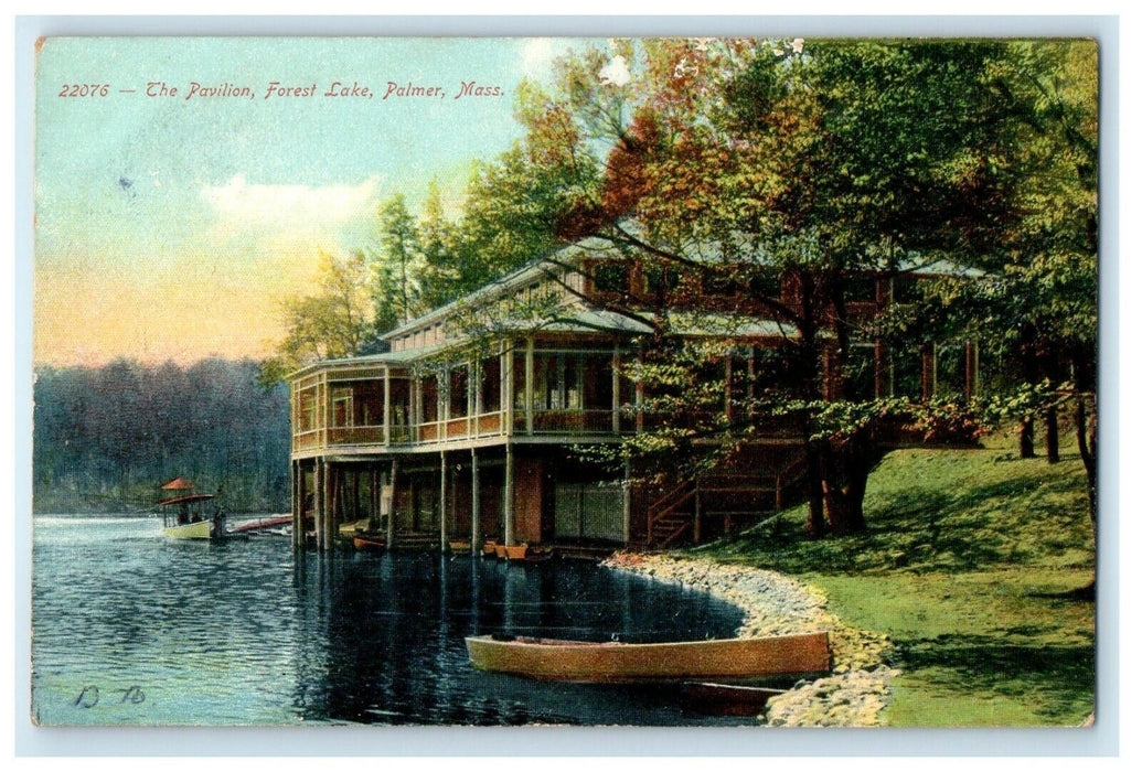 c1914 Boats at The Pavillion Forest Lake, Palmer, Massachusetts MA Postcard