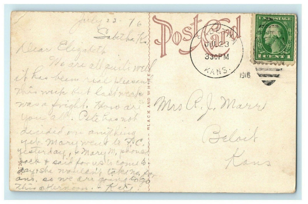 Sabetha Hospital Kansas 1916 Posted Vintage Antique Postcard