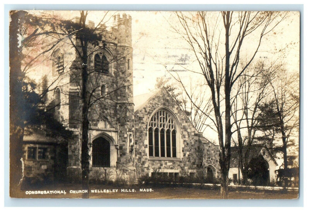 1941 Congregational Church Wellesley Hills Massachusetts MA RPPC Photo Postcard